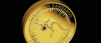 Золотая монета Kimberley Treasure с красным бриллиантом