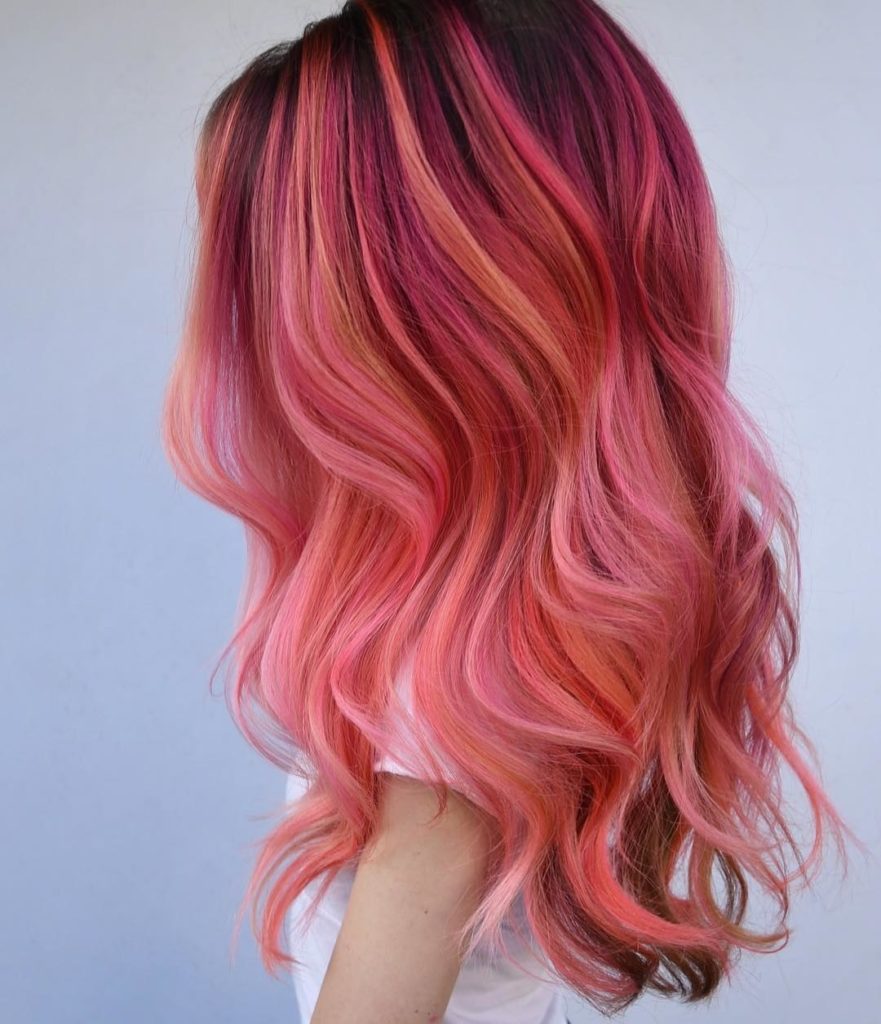 029cc8c1ec82de48fecd5eff9e84d3ce flamingo hair is the prettiest way to go pink this summer allure pink burgundy hair color 1080 1255 881x1024 - Бордовый цвет волос: оттенки, фото, краска, как покраситься