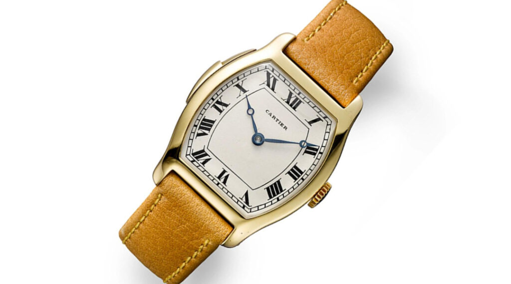 Часы Tortue, Cartier, 1928г., золото, кожаный ремешок