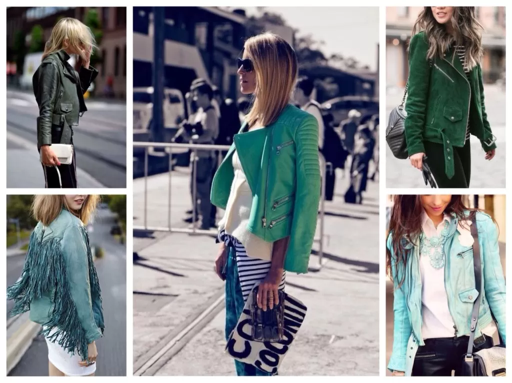 зеленые и бирюзовые кожаные куртки