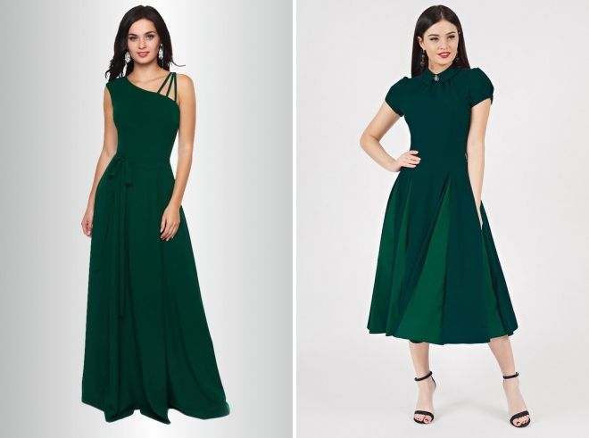 темно зеленое длинное платье