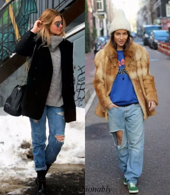С чем носить джинсы boyfriend зимой