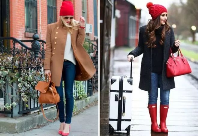 Красная шапка с пальто