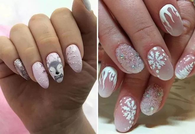 новогодний дизайн ногтей пастельных тонах