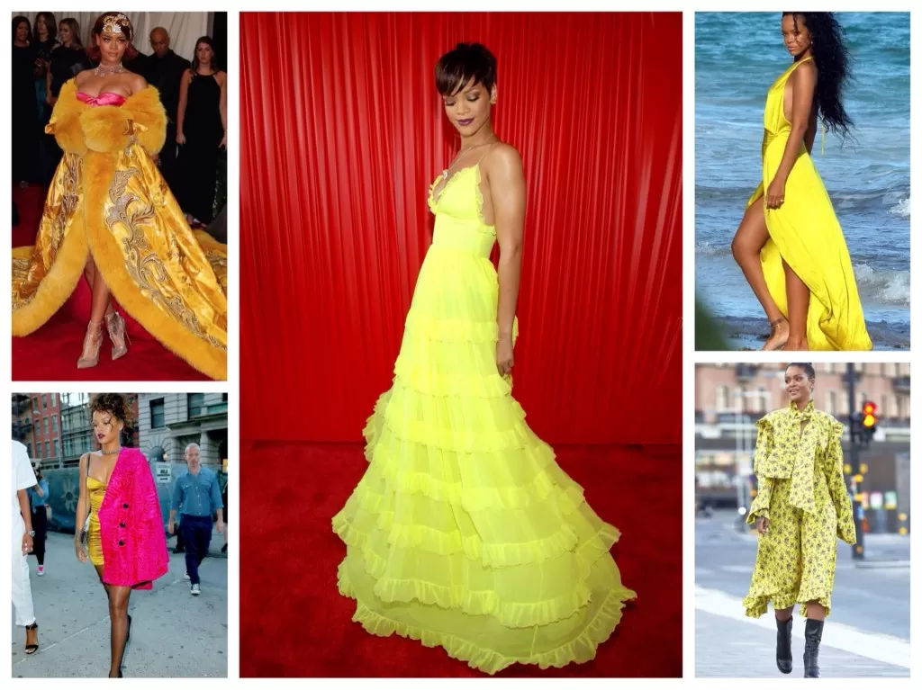 образы Рианны в желтых платьях