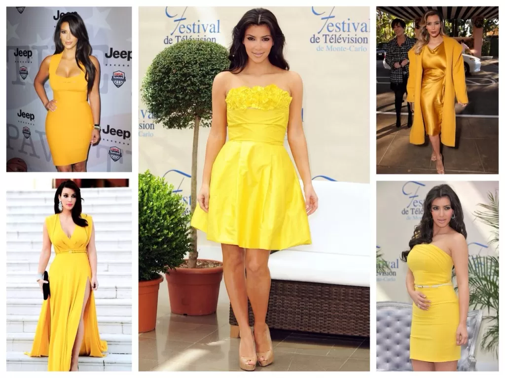 Ким Кардашьян в желтом платье