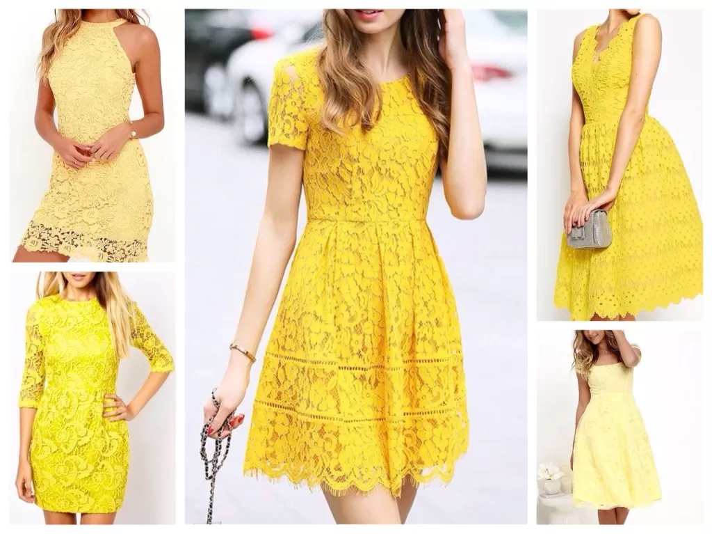 желтое кружевное платье