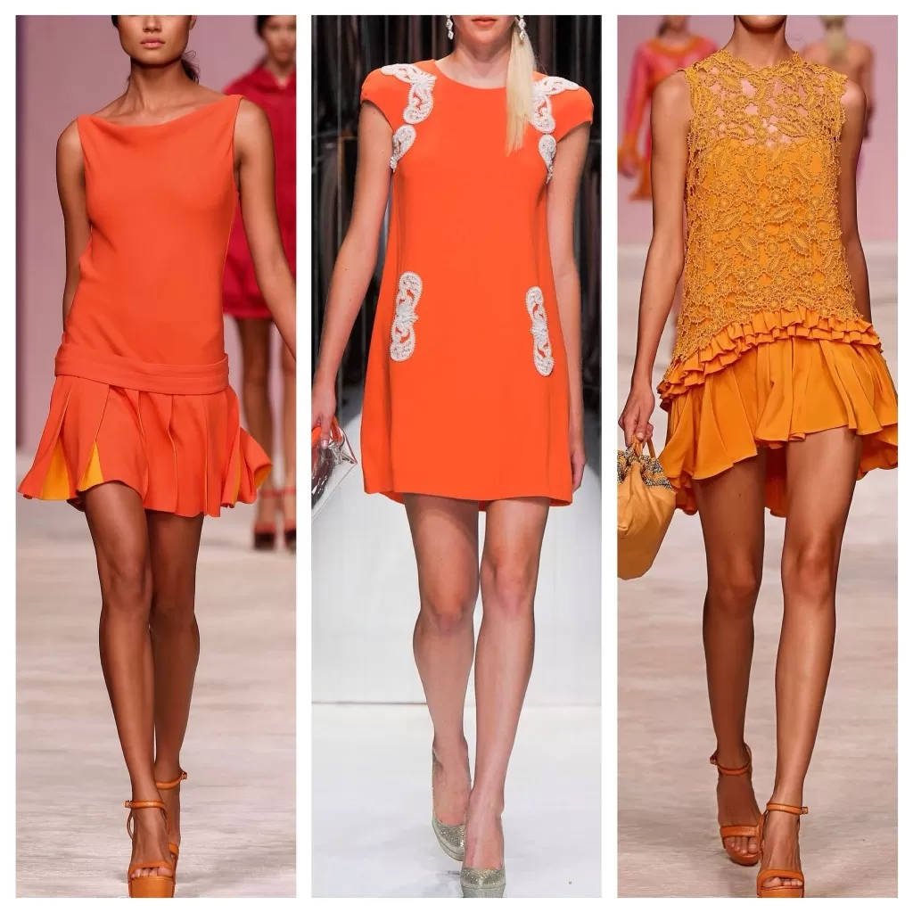 оранжевые платья на подиумах