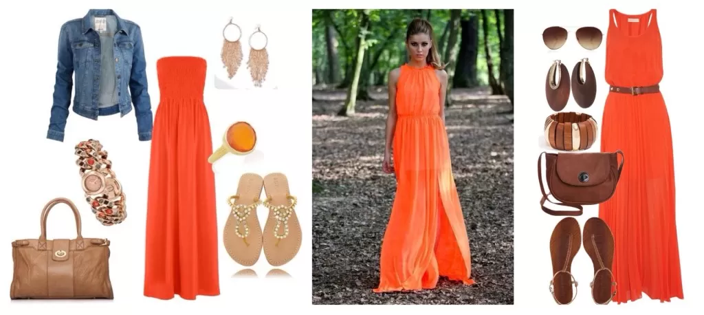 оранжевое платье в пол сеты